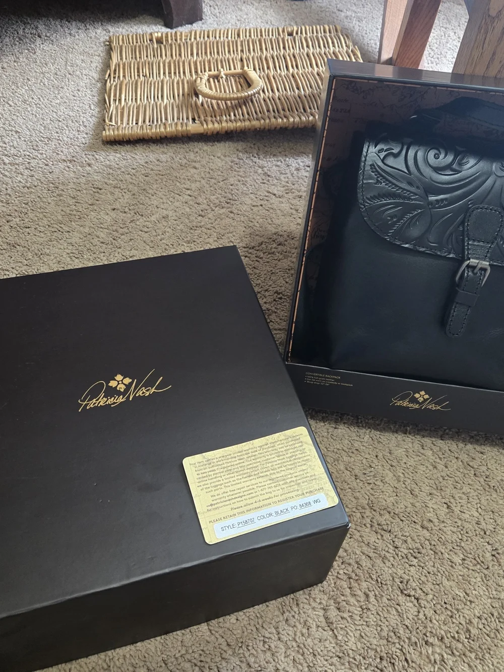 Patricia Nash Black Embossed Leather Small Backpack - Picture 5 of 8